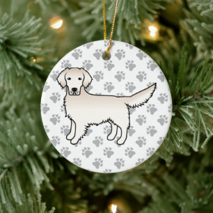 English Cream Golden Retriever Cartoon Dog & Paws Ceramic Tree Decoration