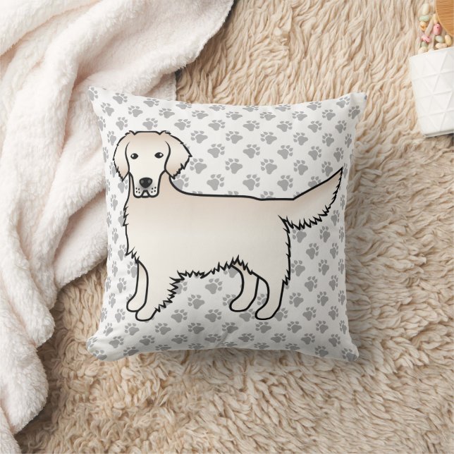 English Cream Golden Retriever Cartoon Dog & Paws Cushion (Blanket)