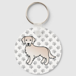 English Cream Golden Retriever Cartoon Dog & Paws Key Ring