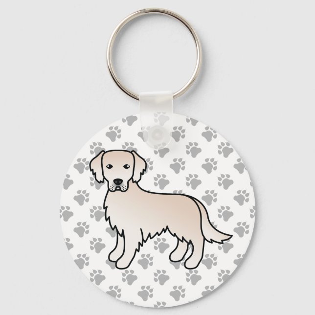 English Cream Golden Retriever Cartoon Dog & Paws Key Ring (Front)