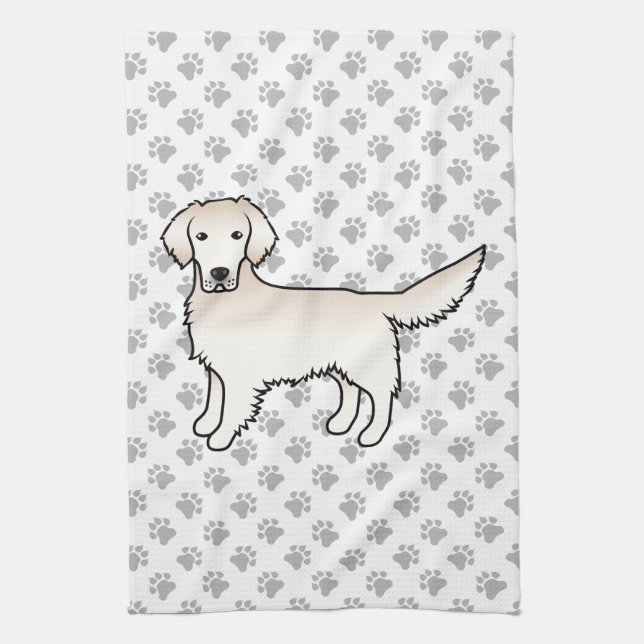 English Cream Golden Retriever Cartoon Dog & Paws Tea Towel (Vertical)