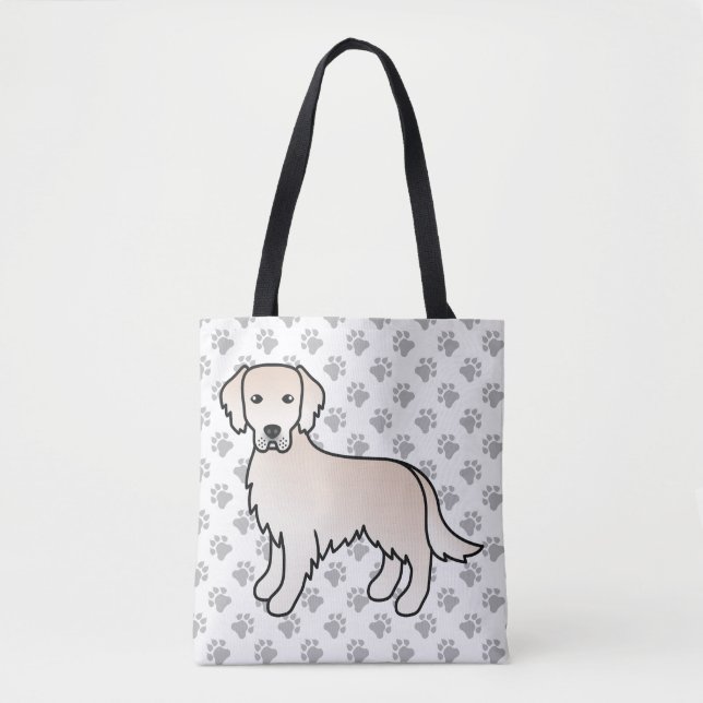 English Cream Golden Retriever Cartoon Dog & Paws Tote Bag (Front)