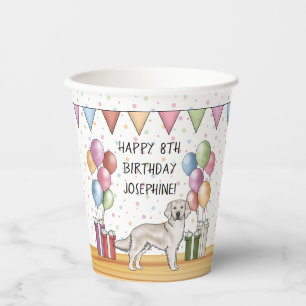 English Cream Golden Retriever Colourful Birthday Paper Cups