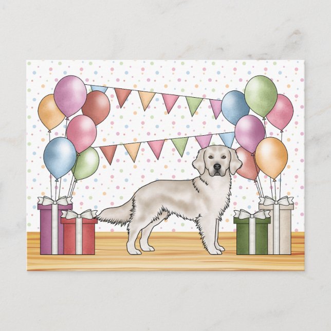 English Cream Golden Retriever Colourful Birthday Postcard (Front)