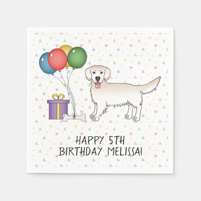English Cream Golden Retriever Cute Dog - Birthday Napkin (Front)