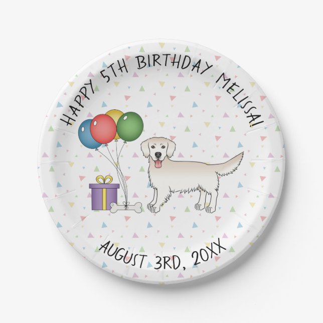 English Cream Golden Retriever Cute Dog - Birthday Paper Plate (Front)