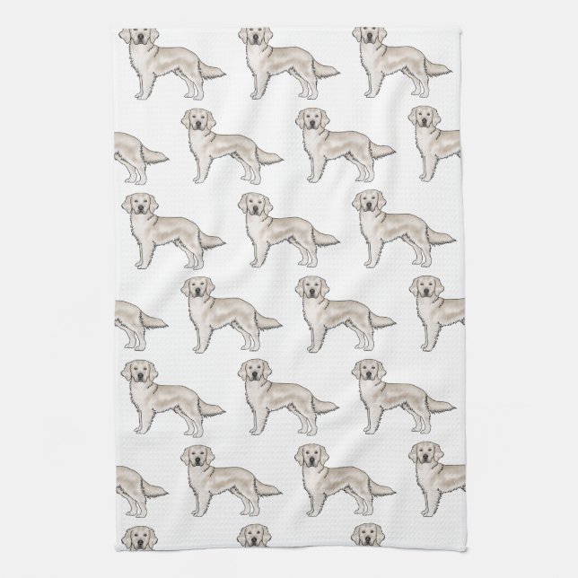  English Cream Golden Retriever Cute Dog Pattern Tea Towel (Vertical)
