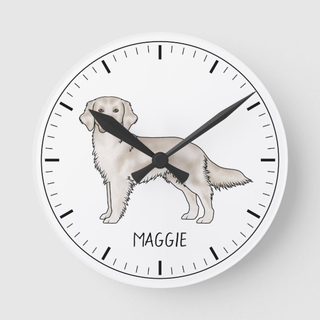 English Cream Golden Retriever Dog Custom Name Round Clock (Front)