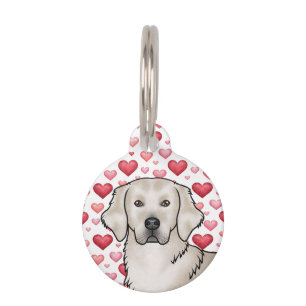English Cream Golden Retriever Dog Pink Red Hearts Pet Tag