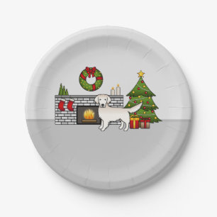 English Cream Golden Retriever In A Christmas Room Paper Plate