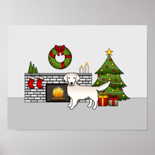 English Cream Golden Retriever In A Christmas Room Poster