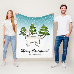English Cream Golden Retriever In Winter & Text Fleece Blanket