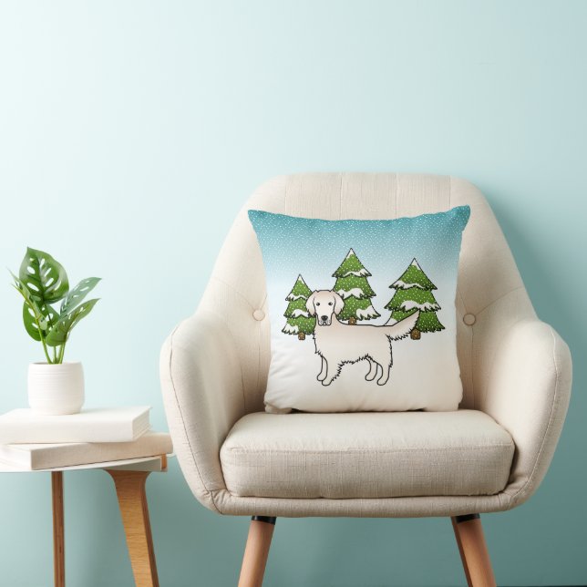 English Cream Golden Retriever In Winter & Trees Cushion (Chair)