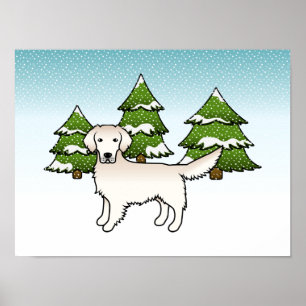 English Cream Golden Retriever In Winter & Trees Poster
