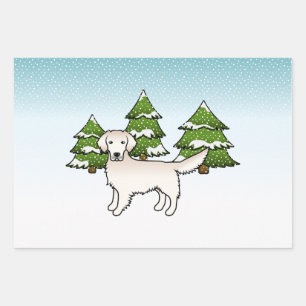 English Cream Golden Retriever In Winter & Trees Wrapping Paper Sheet