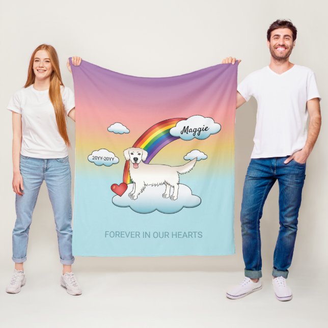 English Cream Golden Retriever Rainbow Memorial Fleece Blanket (In Situ)