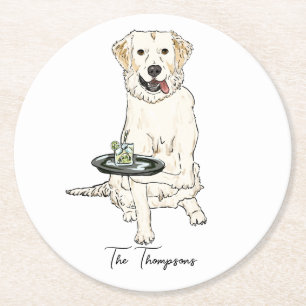English Cream Golden Retriever  Wedding  Round Paper Coaster