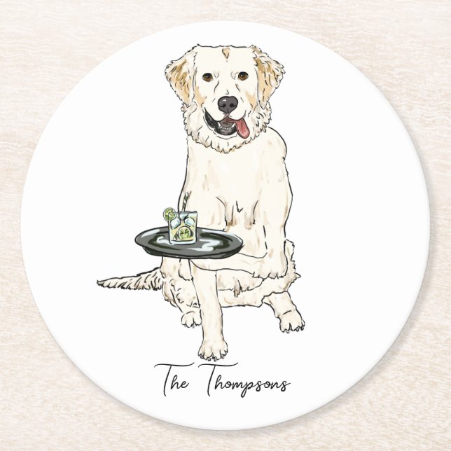 English Cream Golden Retriever  Wedding  Round Paper Coaster (Front)