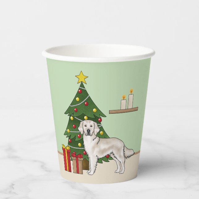 English Cream Golden Retriever With Christmas Tree Paper Cups (Front)