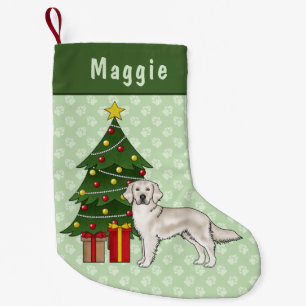 English Cream Golden Retriever With Christmas Tree Small Christmas Stocking