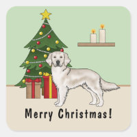 English Cream Golden Retriever With Christmas Tree