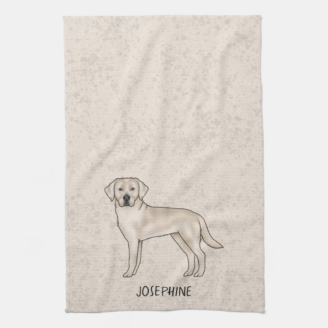 English Cream Labrador Retriever Lab Custom Name Tea Towel (Vertical)