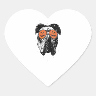 English Dog Wearing Pumpkin Sunglasses Halloween Heart Sticker