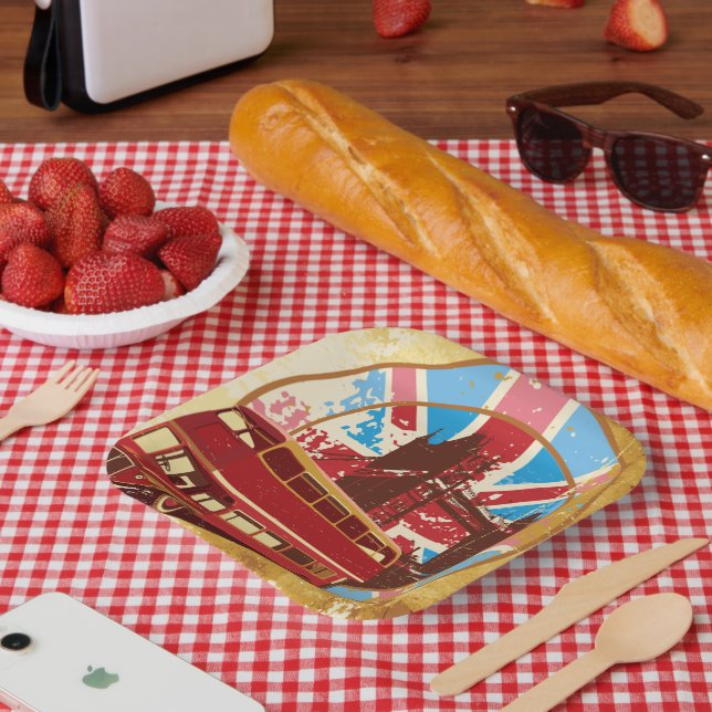 English Double Decker Bus Paper Plate (Picnic)