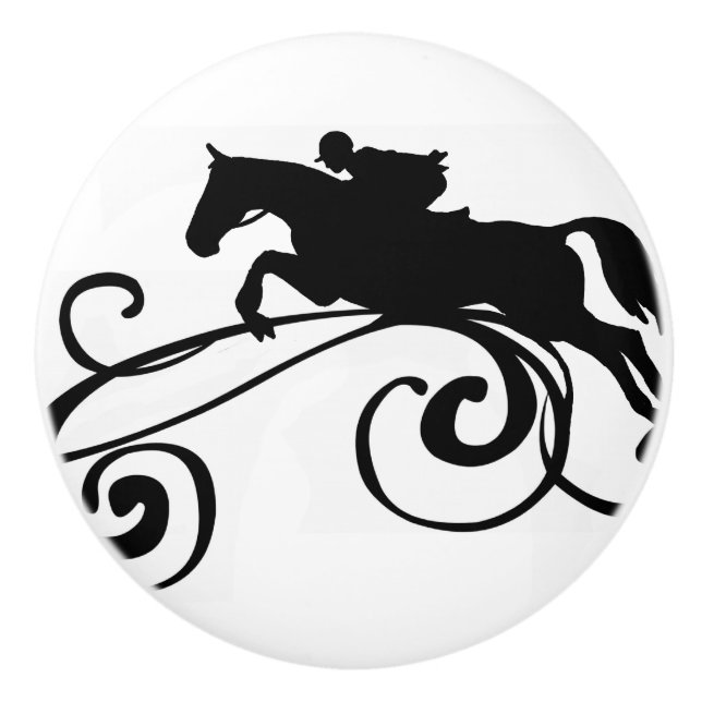 English Equestrian Flourish Ceramic Knob (Front)