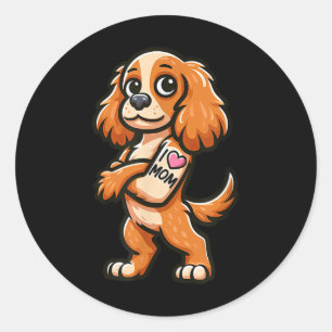 English Er Spaniel I Love Mum Funny Dog Tattoo  Classic Round Sticker