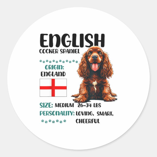 English Er Spaniel Origin Funny Er Spaniel Lover  Classic Round Sticker (Front)