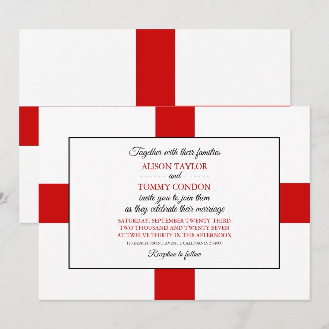English Flag, Flag of England Wedding Invitation (Front/Back)