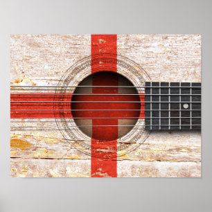 English Flag on Old Acoustic Guitar Poster