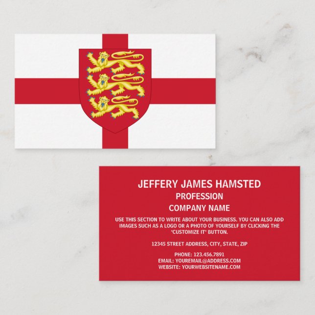 English Flag & Royal Arms of England Business Card (Front/Back)