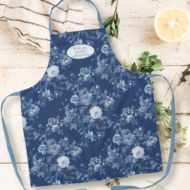 English Floral Garden Blue and White Grandmother Apron (Creator Uploaded)