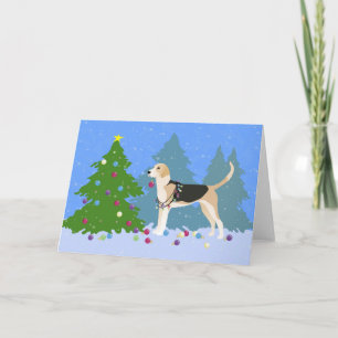 English Foxhound decorating Christmas Tree-forest Holiday Card