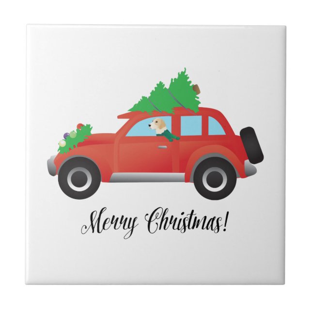 English Foxhound Dog Driving a Car -Christmas Tree Tile (Front)