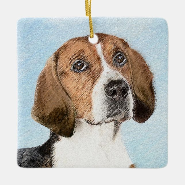 English Foxhound Painting - Cute Original Dog Art Ceramic Ornament (Front)