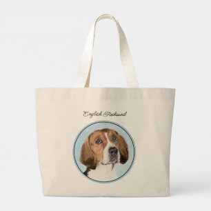 English Foxhound Painting Cute Original Dog Art Large Tote Bag