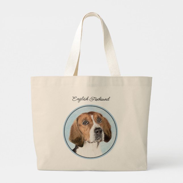 English Foxhound Painting Cute Original Dog Art Large Tote Bag (Back)