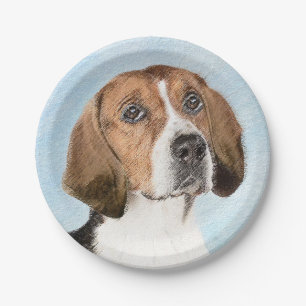 English Foxhound Painting - Cute Original Dog Art Paper Plate