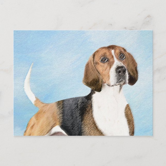 English Foxhound Painting - Cute Original Dog Art Postcard (Front)
