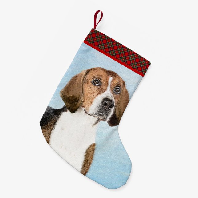 English Foxhound Painting - Cute Original Dog Art Small Christmas Stocking (Front (Hanging))