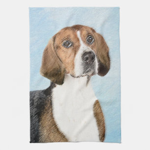 English Foxhound Painting - Cute Original Dog Art Tea Towel