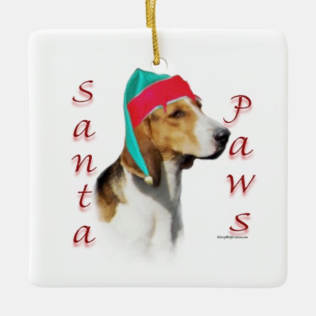 English Foxhound Santa Paws Ceramic Ornament (Front)
