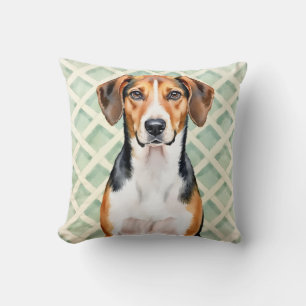 English Foxhound Watercolor Lattice Pattern Art Cushion