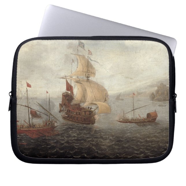 English Galley Frigate Flanked by Ottoman State Ba Laptop Sleeve (Front)