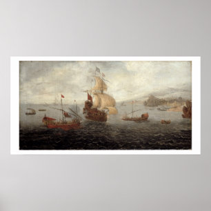 English Galley Frigate Flanked by Ottoman State Ba Poster