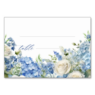 English Garden Blue Hydrangea White Roses Party Table Number