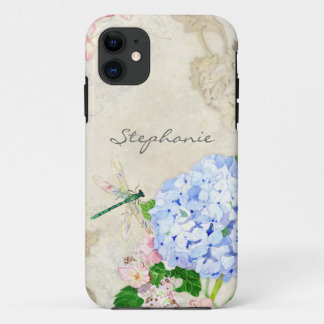 English Garden, Blue n Pink Hydrangeas Watercolor iPhone 11 Case
